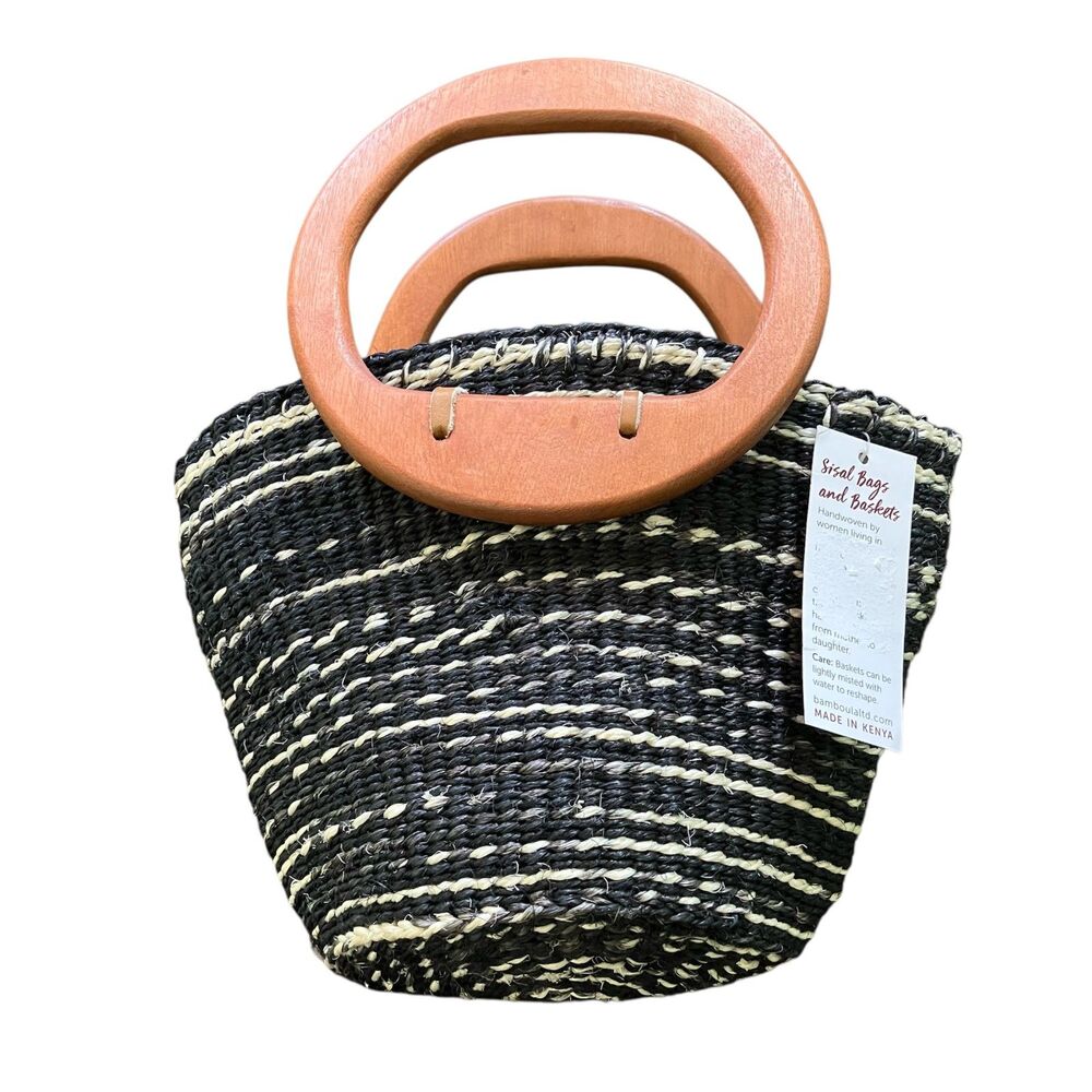 Sisal Bags and Baskets small handwoven Sisal basket bag with wood handles